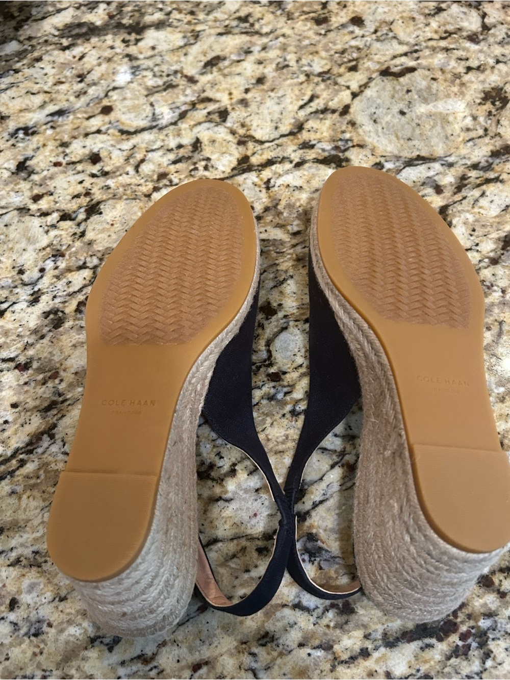 Cole Hasn Cloudfeel Blue Canvas Ankle Strap Espadrille Wedge Sandals Size 9.5 B - Picture 4 of 5